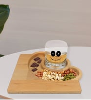 BK Gift Kişiye Özel Sevimli Korkunç Yüz Tasarımlı Viski Bardağı ve Doğal Masif Ahşap Yarım Ay Sunum Tabağı Çerezlik Hediye Seti-1