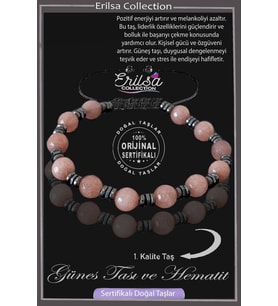 Sertifikalı Gerçek Fasetli Hematit - Güneş Taşı Bileklik (Kahverengi)