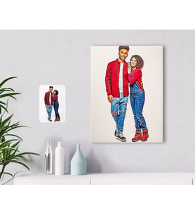BK Gift Kişiye Özel Tam Boy Sevgililer Karikatürlü Kanvas Tablo 30x50cm-1