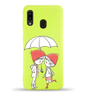 Samsung Galaxy A30 Uyumlu Lansman Kılıf Aşk Tasarımlı İçi Kadife Kapak-Sarı (Şeffaf)