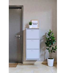 Eliusta Soren 3 Düşer Kapaklı 52 cm Beyaz Ayakkabılık 52x114x26 cm Asma 6 Bölmeli Ayakkabılık