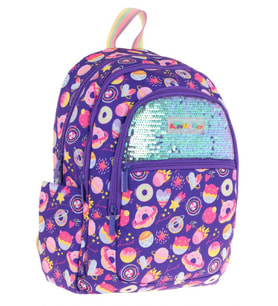 Kaukko Kids Kız Çocuk (Mor - Pullu Şekerleme Desenli) Dört Gözlü Okul Sırt Çantası - L5216