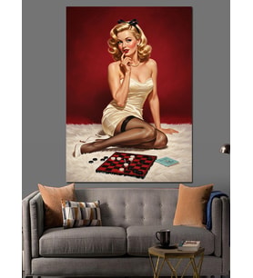 Vintage Pin-Up Beyaz Elbise Dekoratif Kanvas - Mdf Ahşap Tablo