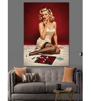 Vintage Pin-Up Beyaz Elbise Dekoratif Kanvas - Mdf Ahşap Tablo