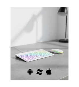 Türkçe Q Aydınlatmalı Klavye Mouse Seti Kablosuz Bluetooth Destekli