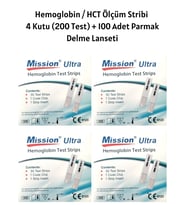 Acon Mission Ultra Hemoglobin Hemotokrit Ölçüm Stribi (200 Test) + 100 Adet Parmak Delme Lanseti