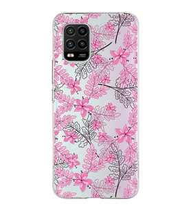 Xiaomi Mi 10 Lite Uyumlu Kapak Floral Pembe Tasarımlı Şeffaf Silikon Kılıf