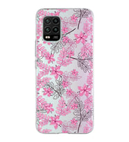 Xiaomi Mi 10 Lite Uyumlu Kapak Floral Pembe Tasarımlı Şeffaf Silikon Kılıf