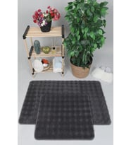 Modern Bubble Yıkanabilir Kaymaz Peluş Banyo Paspası Halısı 2li Klozet Takımı 50X80-50x40cm Antrasit
