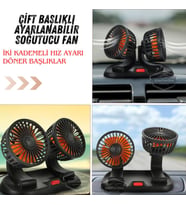 Oto Ofis Araç İçi Torpido Üstü Vantilatör Çift Başlıklı Çakmaklıklı Soğutucu Fan 360° Dönebilen 12V