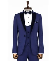 Kadife Yaka Slim Fit Mavi Erkek Damatlık - Wessi (Lacivert)
