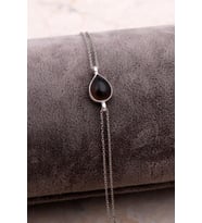Doğal Smoky Taşlı Damla Mini Rodyumlu Gümüş Bileklik 4129