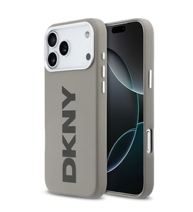 Apple iPhone 17 Pro Max Uyumlu Kılıf DKNY Orjinal Lisanslı M-safe Şarj Özellikli PU Büyük Dikey Logolu Kapak (Bej)