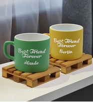 BK Gift Kişiye Özel İsimli Best Friend 2’li Yeşil ve Sarı Renkli Middle Çay & Kahve Fincanı-1, Arkadaşa Hediye, Sevgiliye Hediye