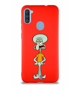 Samsung Galaxy A11 Soft Premier Kapak Squidward Dokunaç Tasarımlı Silikon Kılıf - Kırmızı (Şeffaf)
