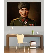 Üniformalı Heybetli Atatürk Portresi 2 Dekoratif Kanvas - Mdf Ahşap Tablo
