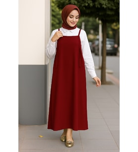 Kadın Bordo Basic Ayarlanabilir Askılı Jile Elbise