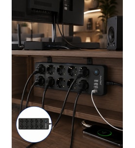 10'lu Çoklu Priz USB ve Type-C Şarj Girişli Akım Korumalı Grup Priz