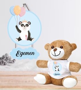 Kişiye Özel Bebek Kapı Süsü ve Peluş Ayıcık Seti – Baby Shower / Hastane Odası
