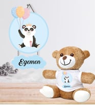 Kişiye Özel Bebek Kapı Süsü ve Peluş Ayıcık Seti – Baby Shower / Hastane Odası