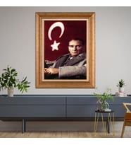 Altın Varaklı Çerçeveli Paspartulu Atatürk Tablo DC0995 (Gold)