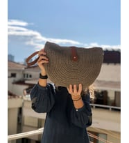 Vizon Yarım Ay Hasır Örgü Çanta (Vizon)