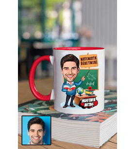 Erkek Matematik Öğretmenine Hediye Karikatürlü Kırmızı Kupa Bardak