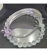 Kristal Sepet Mor Tepsi Cam El Yapım Dekoratif Çiçekli 30x30x36cm Home Sunumluk Şekerlik