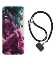 Tecno Spark 8T Kılıf Resimli Boyun Askılı İpli Desenli Silikon Pink Green Cloud 1306