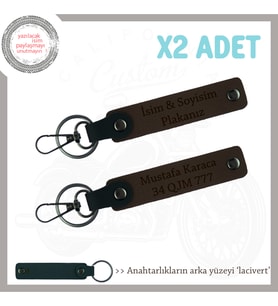 Profesyonel ve Tarz Sahibi Kurye Hediyesi, İsim ve Plaka Yazılı Deri Anahtarlık, Koyu Kahve-lacivert