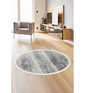 Dijidekor Halı Gri Cool KY7056 Saçaklı Yuvarlak Kesme İnce Yolluk Kilim Salon Halısı Modelleri