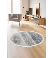 Dijidekor Halı Gri Cool KY7056 Saçaklı Yuvarlak Kesme İnce Yolluk Kilim Salon Halısı Modelleri