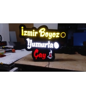Yumurta Çay Yazılı Tabela 3D Led Neon Etkili Işıklı Tabela 30X45 CM Tek Taraflı