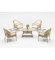 Çay Seti Bahçe ve Balkon Mobilyası Takımı (1+1+1+1+Oval Masa) (Krem)