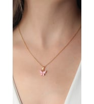 Gold Pembe Renk Kelebek Figür Kadın Kolye 5886