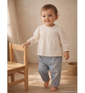 Civil Baby Kol Lastıklı 6-18 Ay Gömlek - Ekru