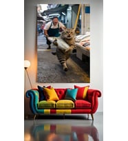 HIRSIZ KEDİ BALIKCI V1 Ev Duvar Salon Güzellik Salonu Ofis Dükkan Dekarasyon Kanvas Tablo (Çok Renkli)
