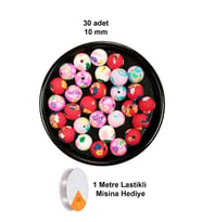 30 Adet 10 mm Polimer Kil Fimo Boncuk Takı Bileklik + 1 Metre Lastikli Misina Hediye - Desenli Yuvar