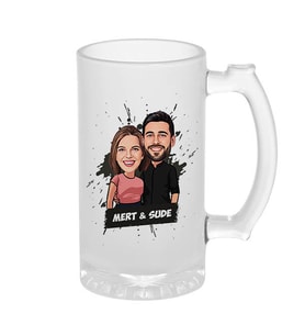 Sevgiliye Hediye Karikatürlü Bira Bardağı
