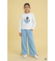 Kahve Kız Çocuk Hoodie Detaylı Sweatshirt Geniş Paça Eşofman Takımı 24782