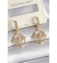 Pirinç Gold Renk Zirkon Taşlı Göz Model Kadın Küpe - Tj-Bkp9733