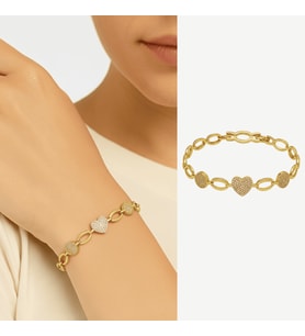 Kadın Tam Tur Xuping Bileklik - Diamond Cut Model - Kalp Detaylı - Beyaz Zirkon Taşlı - Altın Renk