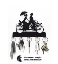 Anahtar Askılığı - Dekoratif Metal Anahtarlık - Romantik Bisiklet Desenli Anahtar Askılığı Siyah
