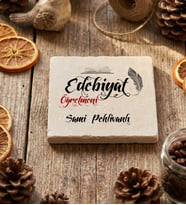 Kişiye Özel Edebiyat Öğretmeni Bardak Altlığı Öğretmenler Günü Hediyesi (Krem)