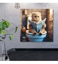 Tekli Kare Kanvas Banyo Tablosu Gazete Okuyan Bal Gözlü Scottish