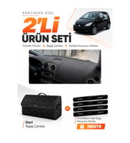 MITSUBISHI COLT ÇUKURLU (2004-2013) Uyumlu Torpido Örtüsü + Deri Bagaj Çantası Seti - Siyah