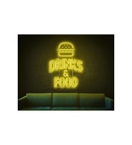 DRINKS & FOOD Yazılı Hamburger Figürlü Neon Tabela