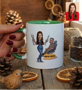 Kişiye Özel Karikatürlü Kadın Diş Hekimi Kupa Bardak Tıp Bayramı Hediyesi