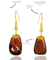 Sertifikalı Amorf Model Ham Kahverengi Obsidyen Taşı Küpe - Gold Renkli (Kahverengi Açık)
