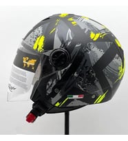 Sway 715 Şeffaf Vizörlü Yarım Motosiklet Scooter Kaskı XL Beden Poison Black Grey Yellow (Gri - Sarı - Siyah)